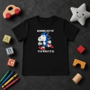 Official Hedgehog Running Out Of It Is What It Is Kids T Shirt featuring a playful hedgehog graphic on a comfortable cotton tee