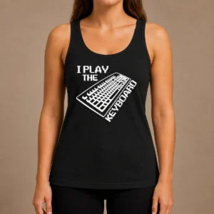 Premium Pretty I Play The Keyboard Pixel Art Gamer Computer tank top in black, featuring colorful pixel art design