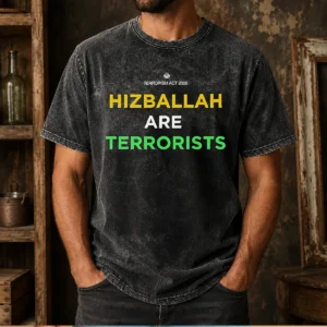 Premium Hizballah Are Terrorists Terrorism Act 2000 design on a soft washed t shirt in white
