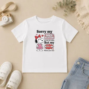 Funny Sorry My Nice Button Out Of Order But My Bite Me Works Just Fine Kids T-Shirt
