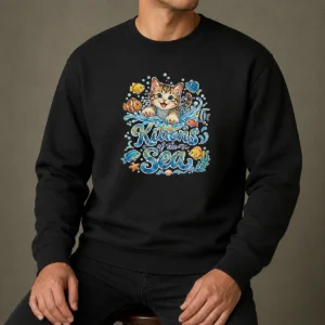 Premium Cute Kittens Of The Sea Watercolor Line Art Sweater