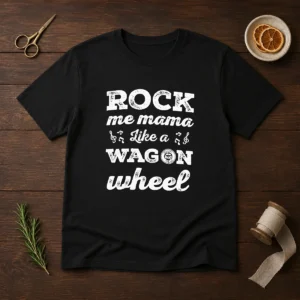 Hot Rock Me Mama Like A Wagon Wheel Country Music t shirt in classic fit with bold graphic print