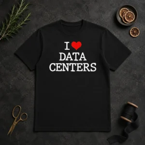 Premium I Love Data Centers IT Professional Server Room t shirt in black, front view with clear graphic text
