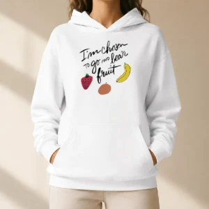 Top Awesome I'M Chosen To Go And Bear Fruit Inspirational Quote Hoodie in black, front view with kangaroo pocket and drawstring hood