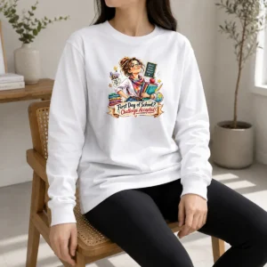 Nice Humorous Watercolor First Day Of School Teacher For Woman Long Sleeve Shirt