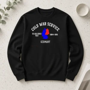 Nice Cold War Service Air Force Veteran Germany 1984 1991 long sleeve shirt in navy blue with vintage military text design
