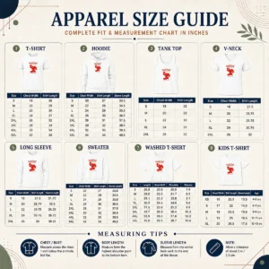 Size chart for Pretty Youre Not Hardcore Unless You Live Hardcore Kind Heart Muscle Cartoon with measurements in inches and cm