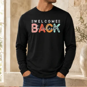 Hot Welcome Back To School Distressed Typography Long Sleeve Shirt