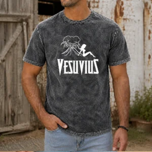 Top Vesuvius Volcano Pin Up Girl Retro Italy Washed T-Shirt