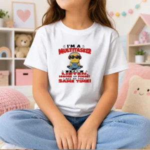 Pretty Minion Im A Multitasker I Can Listen Ignore And Forget All At The Same Time kids t shirt in bright yellow with graphic print