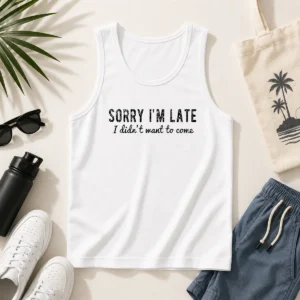 Hot Sorry I Am Late I Did Not Want To Come Funny Introverted Sarcastic Tank Top