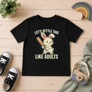 Nice Rabbit Holding Baseball Bat Let'S Settle This Like Adults Kids T-Shirt
