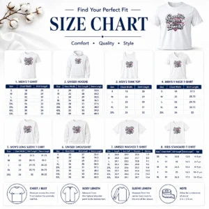 Size chart for Pretty Grandkids The Heart Of Our Family Y2K with measurements in inches and cm