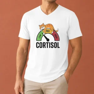Top Cortisol Cat Lying On Low Mid High Gauge V-Neck Shirt