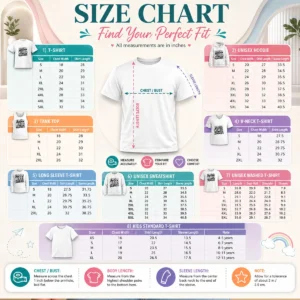 Size chart for Funny Grandparents Day Heroes Streetwear showing measurements in inches and cm