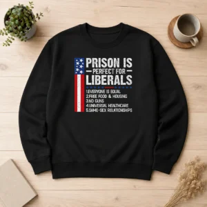 Official Prison For Liberals Sweater in black, long-sleeve crewneck knitwear
