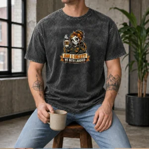 Top Skeleton Girl Coffee Humor Mascot Washed T-Shirt