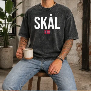 Premium Skal Norwegian Phrase Saying Gift Cheers In Norway Washed T Shirt in soft cotton fabric