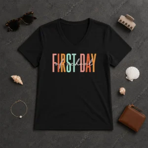 Nice Good First Day Of School Retro Typography Teacher V-Neck Shirt