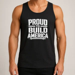 Hot Labour Day Proud To Build America Stencil Tank Top