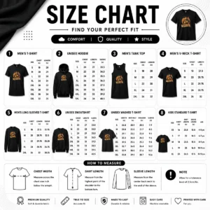 Size chart for Hot Takas World Vintage Anime Characters Passion with measurements in inches and cm