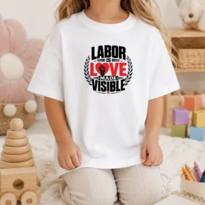 Awesome Labor Is Love Made Visible Silhouette Kids T Shirt in white with short sleeves and round neck