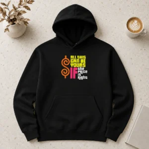 Nice Good All This Can Be Yours If The Price Is Right Hoodie in charcoal gray, front view with kangaroo pocket and drawstring hood