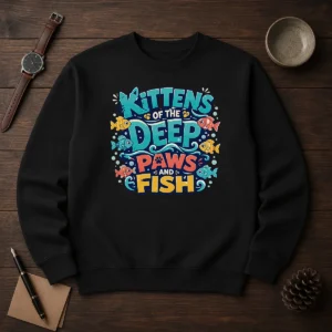 Premium Kittens Of The Deep Paws And Fish Typography Sweater