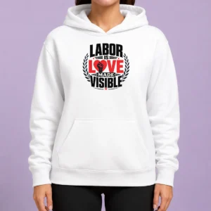 Premium Good Labor Is Love Made Visible Silhouette hoodie in black with front graphic print, displayed on a flat lay