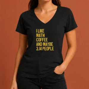 Perfect Hot I Like Math Coffee And Maybe 314 People V Neck Shirt in dark color showing front design with short sleeves