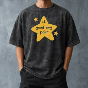 Premium Plus 1 Good Boy Point Star Reward Positive Reinforcement Washed T Shirt in soft washed cotton fabric