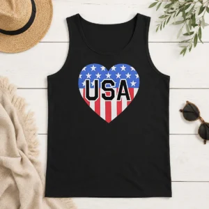 Funny USA Heart Flag Emblem Patriotic Tank Top