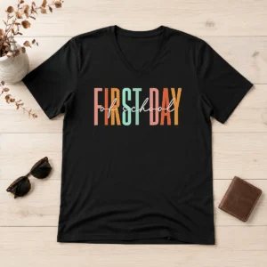 Pretty First Day Of School Retro Typography Teacher V-Neck Shirt