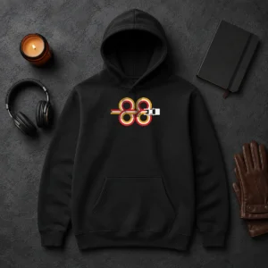 Original Top Back To The Future Time Machine 88 Hoodie in black with front graphic print