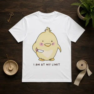 Top Yellow Chick Holding Knife I Am At My Limit