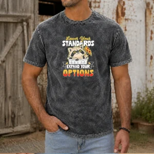Pretty Raccoon Eating Pizza Lower Your Standards Expand Your Options Washed T-Shirt
