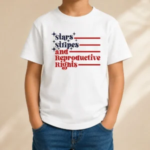 Awesome Stars Stripes And Reproductive Rights Patriotic Lettering With Striped Lines Kids T Shirt in navy blue with bold patriotic lettering and striped lines