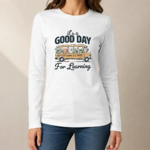 Hot Premium It'S A Good Day For Learning School Bus Animals Long Sleeve Shirt
