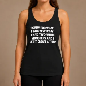 Perfect Hot Sorry For What I Said Yesterday I Had Two White Monsters And I Let It Create A Third white tank top front view