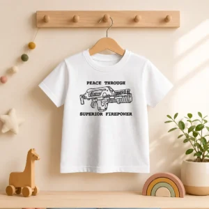 Hot Peace Through Superior Firepower Kids T-Shirt