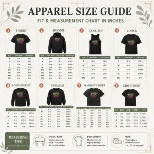 Size chart for Pretty Grandparents Day Grandkids Bring The Joy Pop Art showing measurements in inches and cm