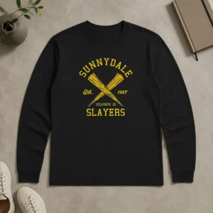Pretty Nice Vampire Slayers long sleeve shirt in black featuring bold graphic print on front