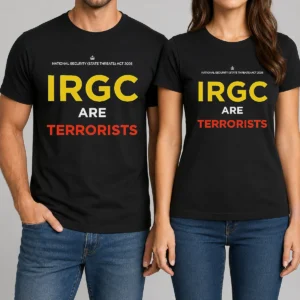 Hot IRGC Are Terrorists National Security State Threats Act 2026 t shirt in black cotton crew neck style