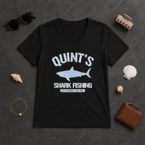 Awesome Quint'S Shark Fishing Amity Island Est 1975 Detailed Shark V-Neck Shirt