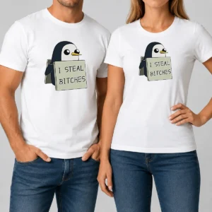 Good Hot Gunter The Penguin I Steal Bitches Adventure Time t shirt front view on a white background