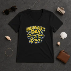 Pretty Grandparents Day Thank You Cartoon Typography V-Neck Shirt