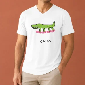 Awesome Funny Crocs Crocodile Wearing Pink Shoes Drawing V-Neck Shirt