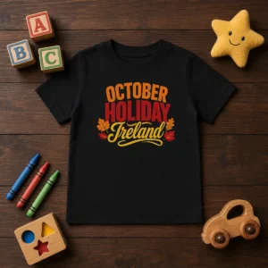 Pretty October Holiday Ireland Cozy Fall Typography Vector Kids T-Shirt