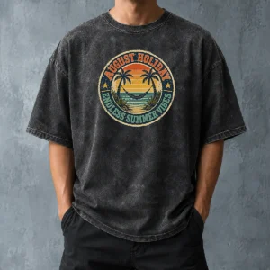 Top Awesome August Holiday Vintage Badge Summer Escape Washed T-Shirt