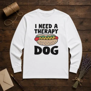Nice I Need A Therapy Dog Illustration Long Sleeve Shirt